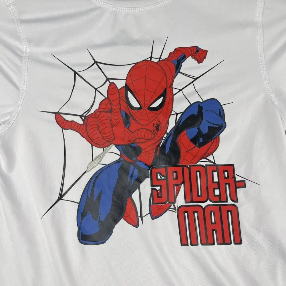 Spider Man Youth Swim T Shirt White Graphic Print Size 8 Marvel Rash Guard